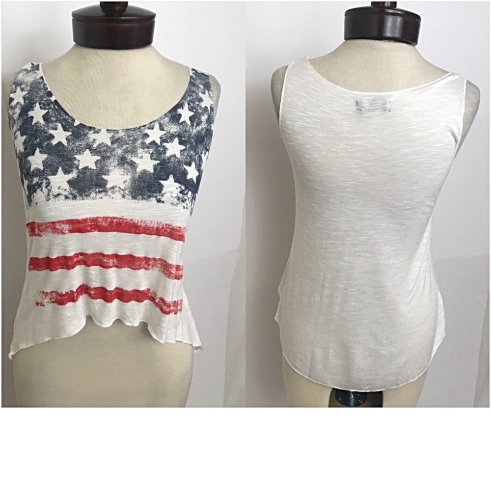 American Flag Crop Top Tee Tank SML - Picture 4 of 5